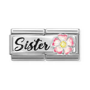 Classic Silver Sister Pink Flower Double Charm