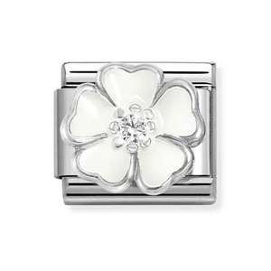 Classic Silver White Peach Blossom Charm