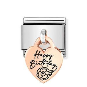 Classic Rose Gold Happy Birthday Flower Heart Pendant Charm