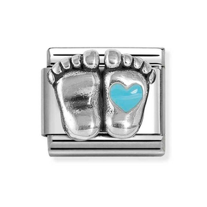 Classic Silver Baby Feet Blue Heart Charm