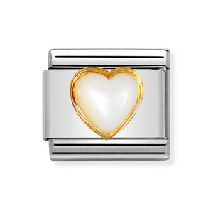 Classic Gold & White Mother of Pearl June Birthstone Heart Charm