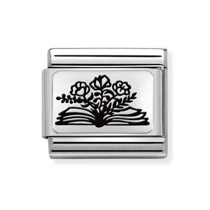 Classic Silver Book with Flowers Charm