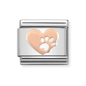 Classic Rose Gold Heart with Paw Print Charm
