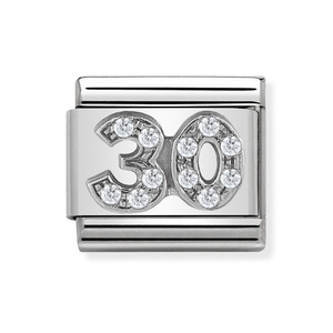 Classic Silver "30" Zirconia Charm