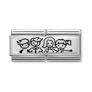Classic Silver Family with Son & Daughter Double Charm