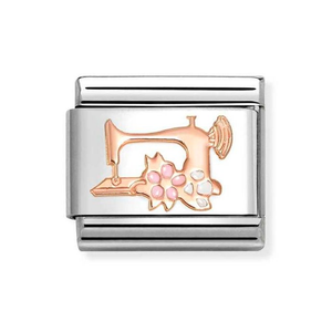 Classic Rose Gold Sewing Machine with Flowers Charm