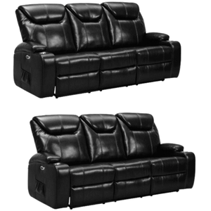Cinema Black Electric 3+3 Seater Leather Recliner Sofa Set