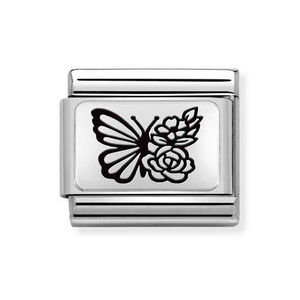 Classic Silver Butterfly with Flowers Charm