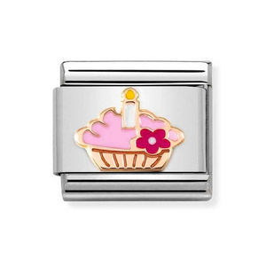 Classic Rose Gold Cupcake with Candle Charm