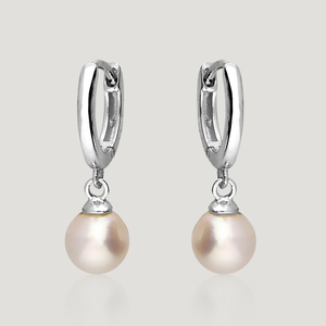 CANDY Spun Silver Freshwater Pearl Huggie Hoop Earrings