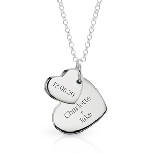 Signature Silver Double Heart Tag Necklace