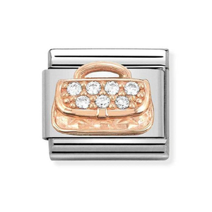 Classic Rose Gold Handbag with CZ Charm