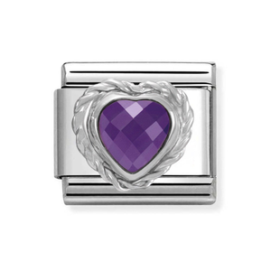 Classic Silver Purple Heart CZ Charm