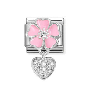 Classic Silver Pink Peach Blossom Pendant Heart Charm
