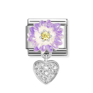 Classic Silver Purple Flower Pendant Heart Charm