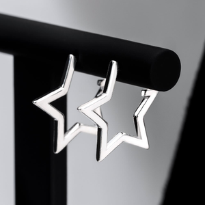 Signature Silver Open Star Hoop Earrings
