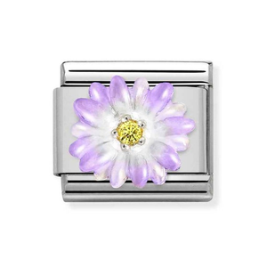 Classic Silver Violet Flower with Yellow CZ Charm