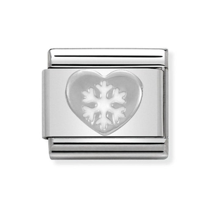 Classic Silver White Snowflake Heart Charm