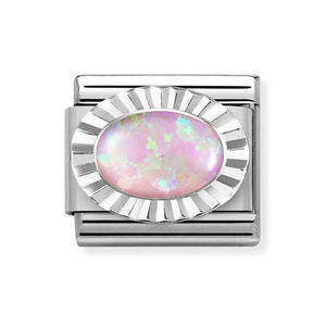 Classic Silver Faceted Edge Pink Opal Charm
