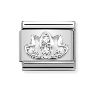 Classic Silver Lotus Flower with CZ Charm