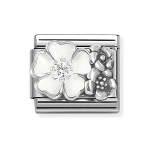 Classic Silver White Blossom with Flowers Charm