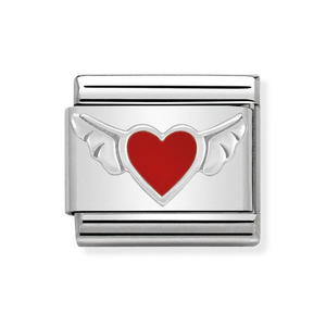 Classic Silver and Red Enamel Winged Heart Charm