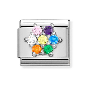 Classic Silver Rainbow CZ Flower Charm