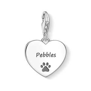 Classic Heart Charm Engraved with Name & Pawprint