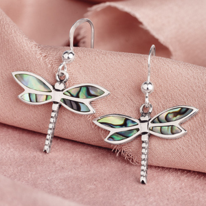 Tempest Meadow Silver Abalone Dragonfly Drop Earrings