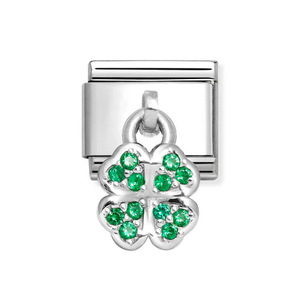 Classic Silver Green Clover Pendant Charm