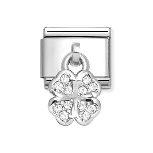 Classic Silver White Pave CZ Clover Pendant Charm