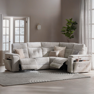 Juno Left Hand Corner Electric Recliner Sofa With Power Headrests in Koto Turtle Dove Fabric