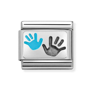 Classic Silver Parent & Child Hands Blue Charm