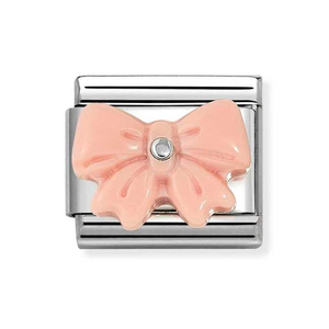 Classic Silver Pink Coral Bow Charm