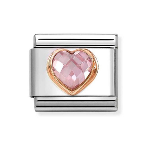 Classic Rose Gold Faceted Pink CZ Heart Charm