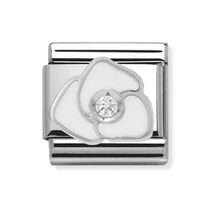Classic Silver CZ & Enamel White Rose Charm