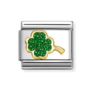 Classic Gold Glitter Green Four Leaf Clover Charm