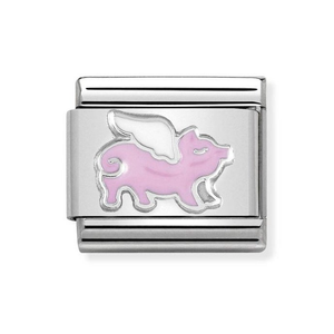 Classic Silver Pig with Wings Charm
