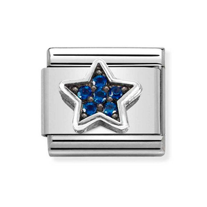 Classic Silver Star Blue CZ Charm