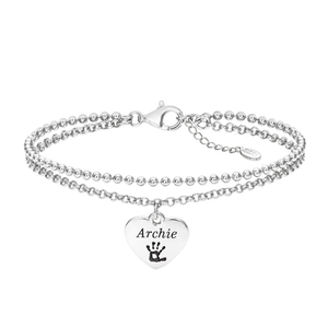 Signature Silver Double Chain Heart Handprint/Footprint Engraving Bracelet