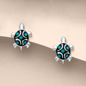 Tempest Cove Silver Resin Shell Turtle Stud Earrings 