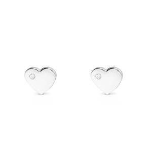 Signature Silver CZ Flat Heart Stud Earrings