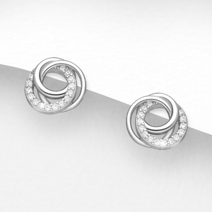 Signature Silver CZ Interlocking Circles Stud Earrings