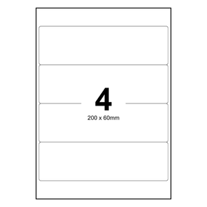 100 Sheets A4 White Self Adhesive Paper Address Mailing Laser Inkjet Sticker Labels 200 x 60mm - 4 Labels Per Sheet
