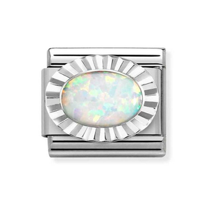 Classic Silver Faceted Edge White Opal Charm