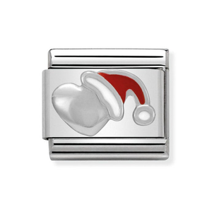 Classic Silver Heart with Christmas Hat Charm