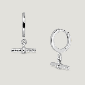 CANDY Bar Silver T-Bar Huggie Hoop Earrings