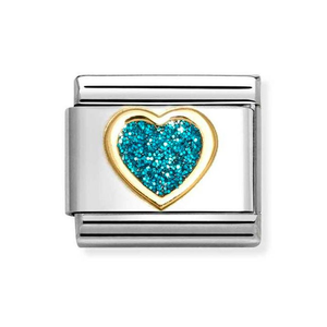 Classic Gold Glitter Light Blue Heart Charm
