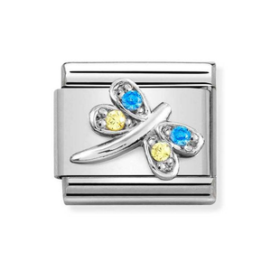 Classic Silver Blue & Yellow Dragonfly Charm