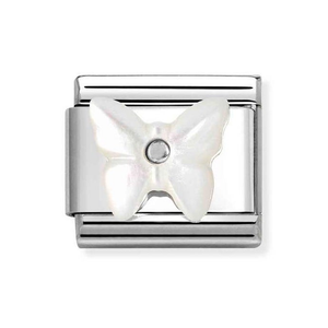 Classic Silver White Mother of Pearl Butterfly Charm